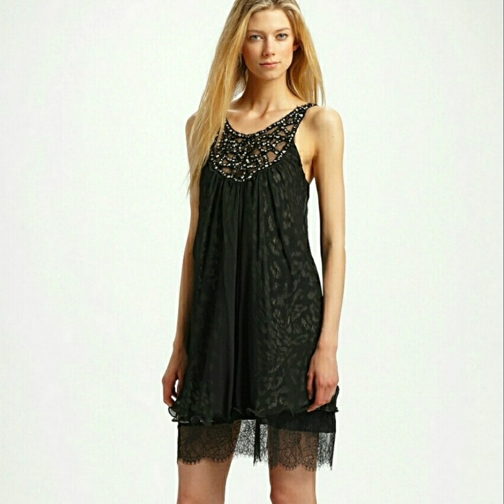 BCBGMaxazria silk black 3 layered gothic dress